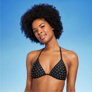 Rhinestone Black Triangle Shape Bikini Top